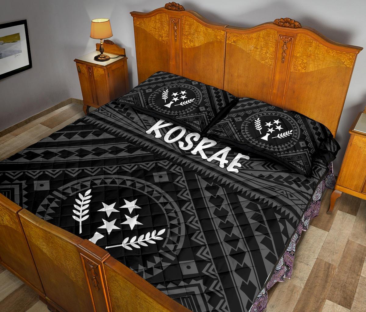 Kosrae Quilt Bed Set - Kosrae Flag In Polynesian Tattoo Style (Black) - Polynesian Pride