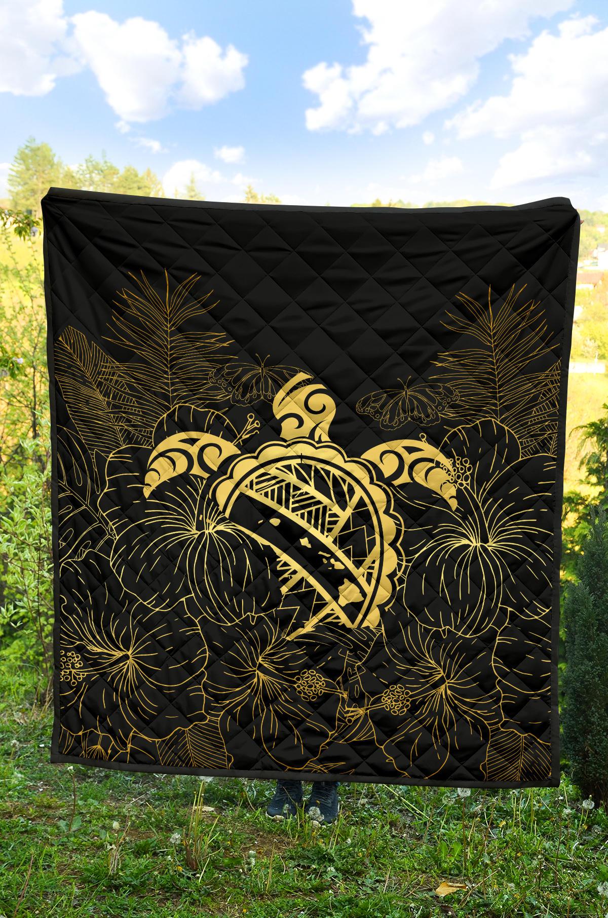 Hawaii Turtle Kanaka Golden Premium Quilt - Polynesian Pride