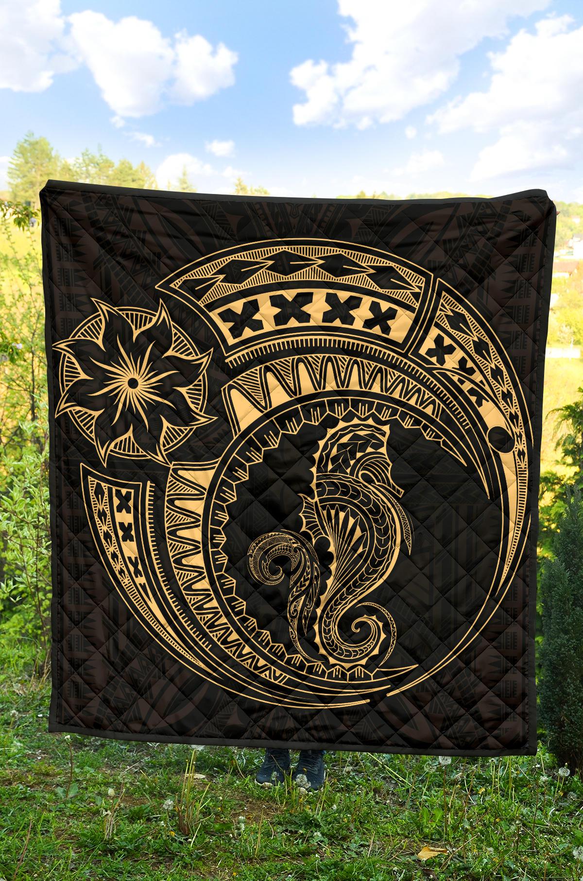Polynesian Quilt - Polynesian Gold Seahorse Tattoo - Polynesian Pride