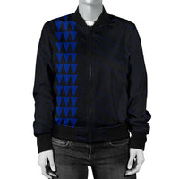 Hawaii Kakau Polynesian Hammerhead Shark Women's Bomber Jacket - Blue - Polynesian Pride