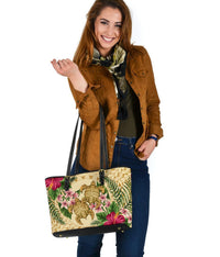 hawaiiSmall Leather Tote - Turtle Strong Pattern Hibiscus Plumeria AH - Polynesian Pride