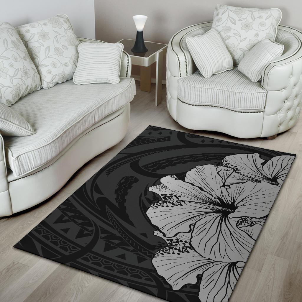 Royal Hibiscus Polynesian Tribal Area Rug Gray AH - Polynesian Pride