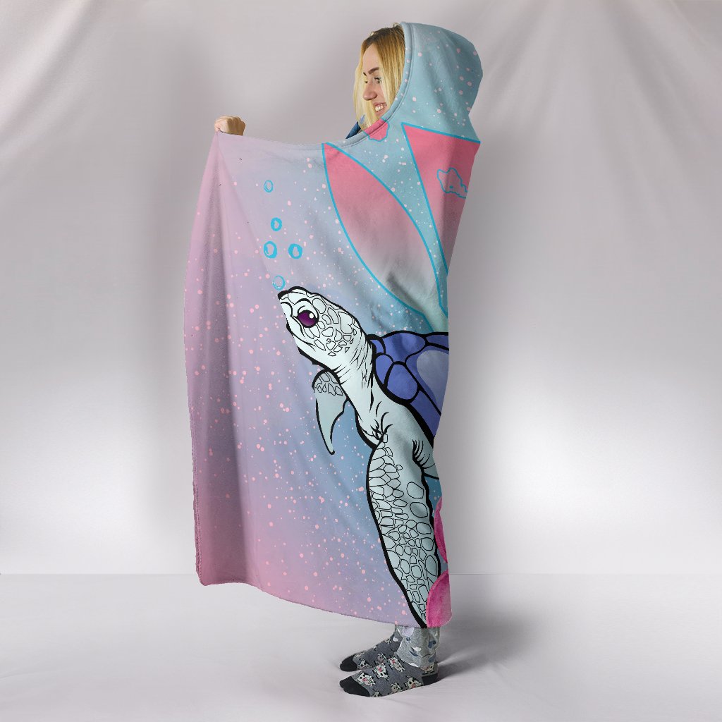 Hawaii Map Kanaka Turtle Galaxy Night Plumeria Hibiscus Hooded Blanket - Polynesian Pride