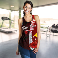 Papua New Guinea Polynesian Custom Personalised Women's Racerback Tank - Coat Of Arm With Hibiscus - Polynesian Pride