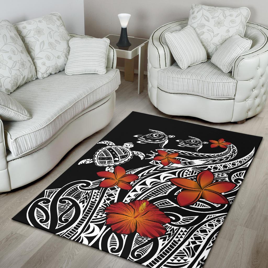 Hawaiian Map Turtle Swim Plumeria Polynesian Rug - J6 - Polynesian Pride