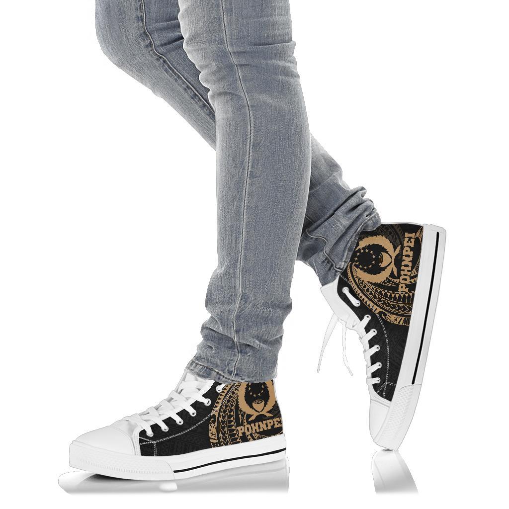 Pohnpei Micronesia High Top Shoes - Gold Tribal Wave - Polynesian Pride