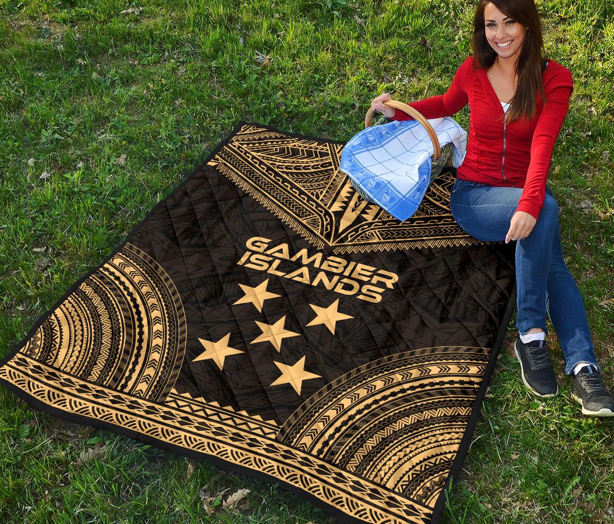 Gambier Islands Premium Quilt - Gambier Islands Flag Polynesian Chief Gold Version - Polynesian Pride