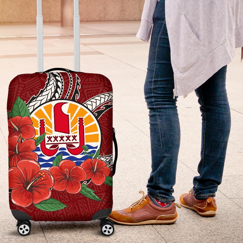 Tahiti Polynesian Luggage Covers - Hibiscus Coat of Arm Red - Polynesian Pride