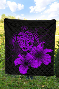 Hawaii Hibiscus Premium Quilt - Turtle Map - Purple - Polynesian Pride