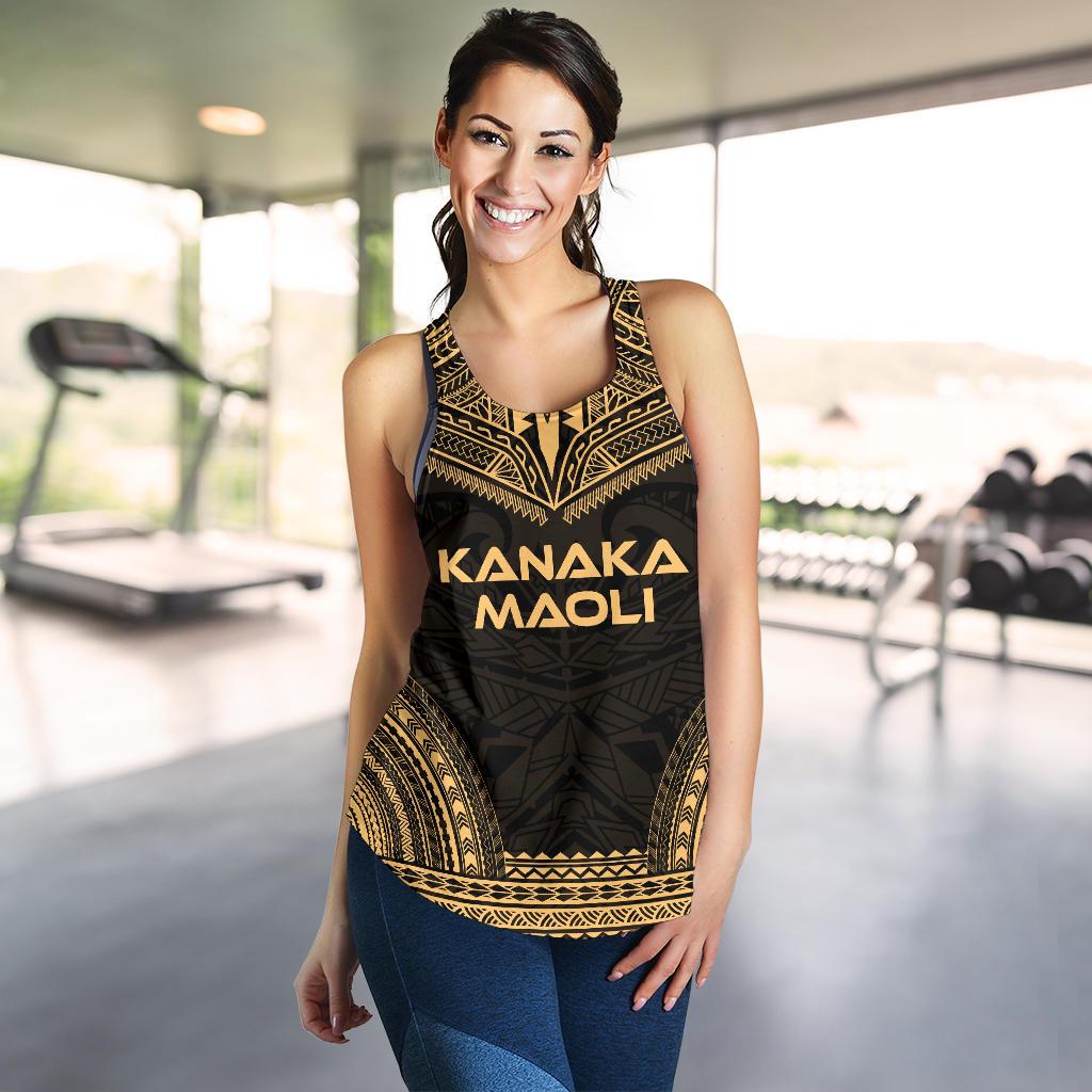 Kanaka Maoli Women's Racerback Tank - Polynesian Chief Gold Version - Polynesian Pride