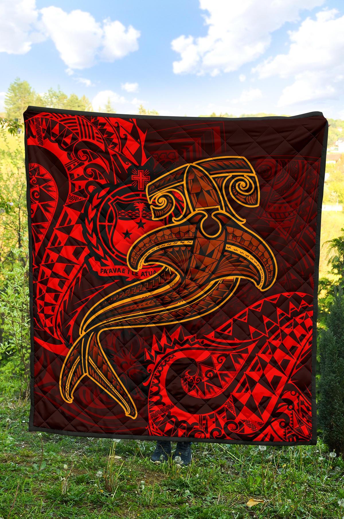 Samoa Premium Quilt - Red Shark Polynesian Tattoo - Polynesian Pride