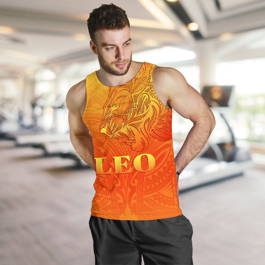 Sun In Leo Zodiac Men Tank Top Polynesian Tattoo Simple - Orange - Polynesian Pride