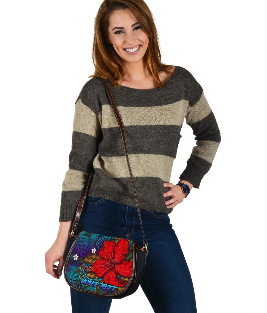 Hawaii Lauhala Hibiscus Polynesian Tropical Canvas Saddle Bag Purple - Wake Style - AH - Polynesian Pride