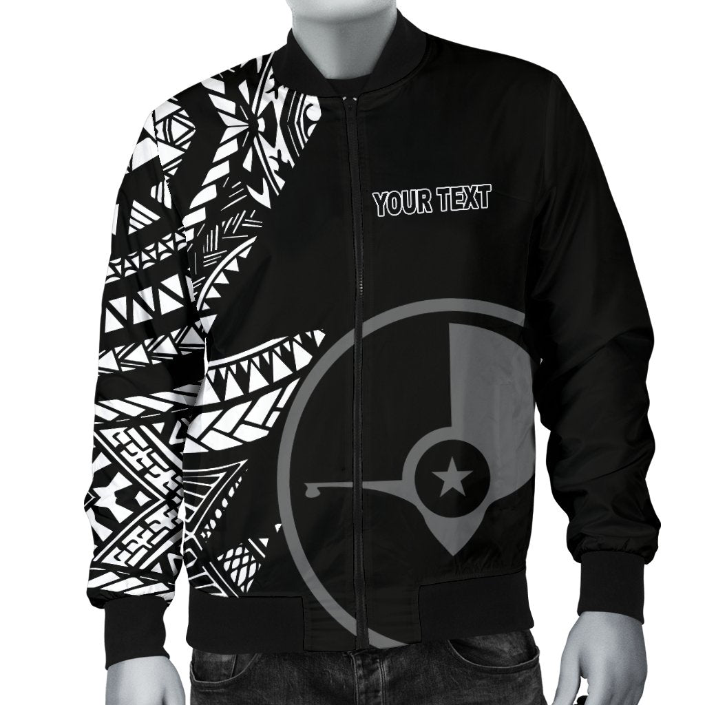 Yap Personalised Custom Men's Bomber Jacket - Micronesian Pattern Flash Black - Polynesian Pride