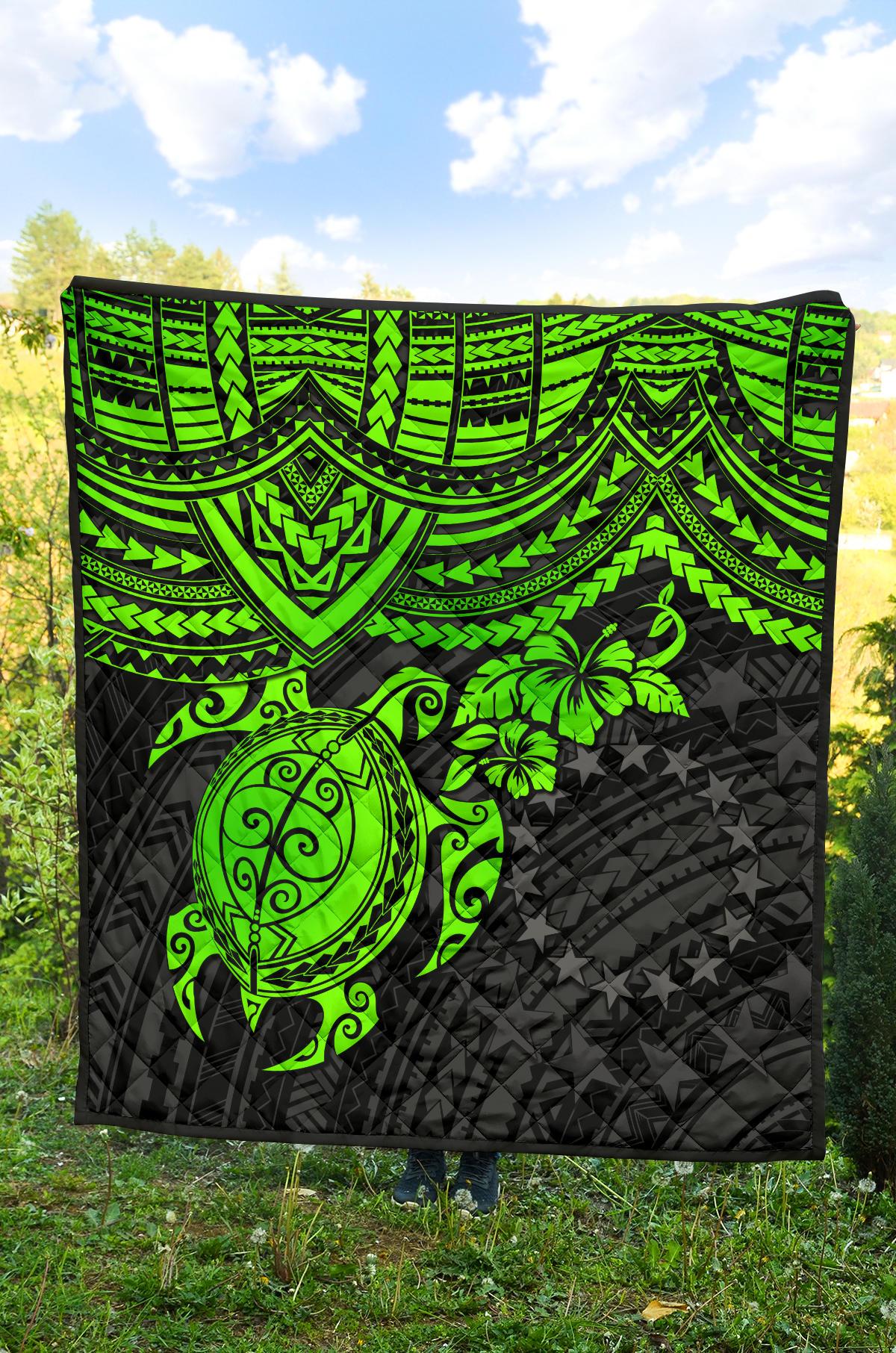 Cook Islands Polynesian Premium Quilt - Green Turtle - Polynesian Pride