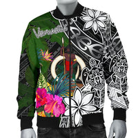 Vanuatu Men Bomber Jacket - Turtle Plumeria Banana Leaf - Polynesian Pride