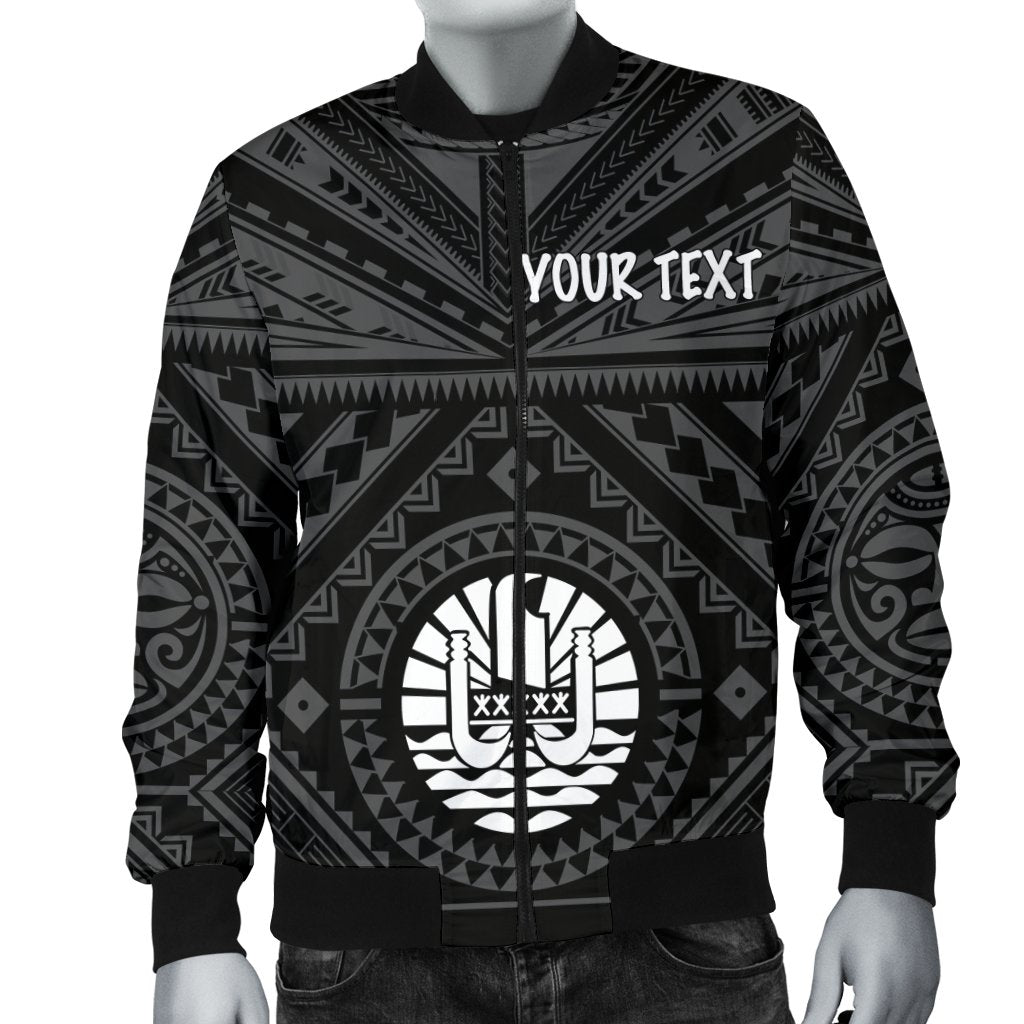 Tahiti Personalised Men's Bomber Jacket - Tahiti Seal In Polynesian Tattoo Style (Black) - Polynesian Pride