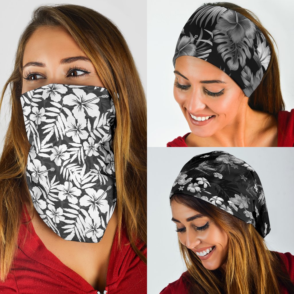 Hawaiian Hibiscus Black & White Set Bandana 3-Pack One Size Black - Polynesian Pride