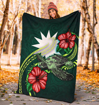 Nauru Polynesian Premium Blanket - Green Turtle Hibiscus - Polynesian Pride
