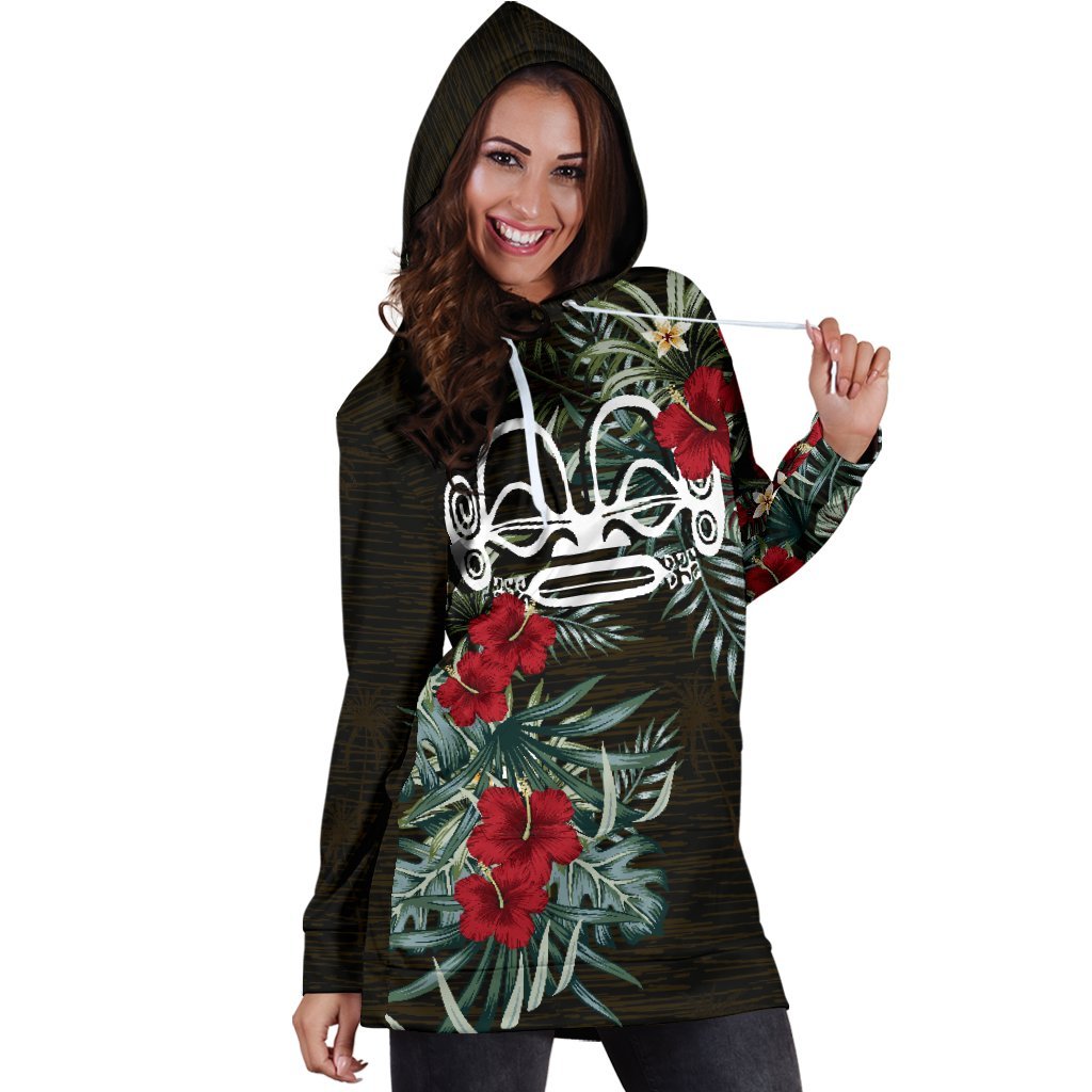 Marquesas Islands Hoodie Dress - Marquesas Islands Tiki Face Hibiscus - Polynesian Pride