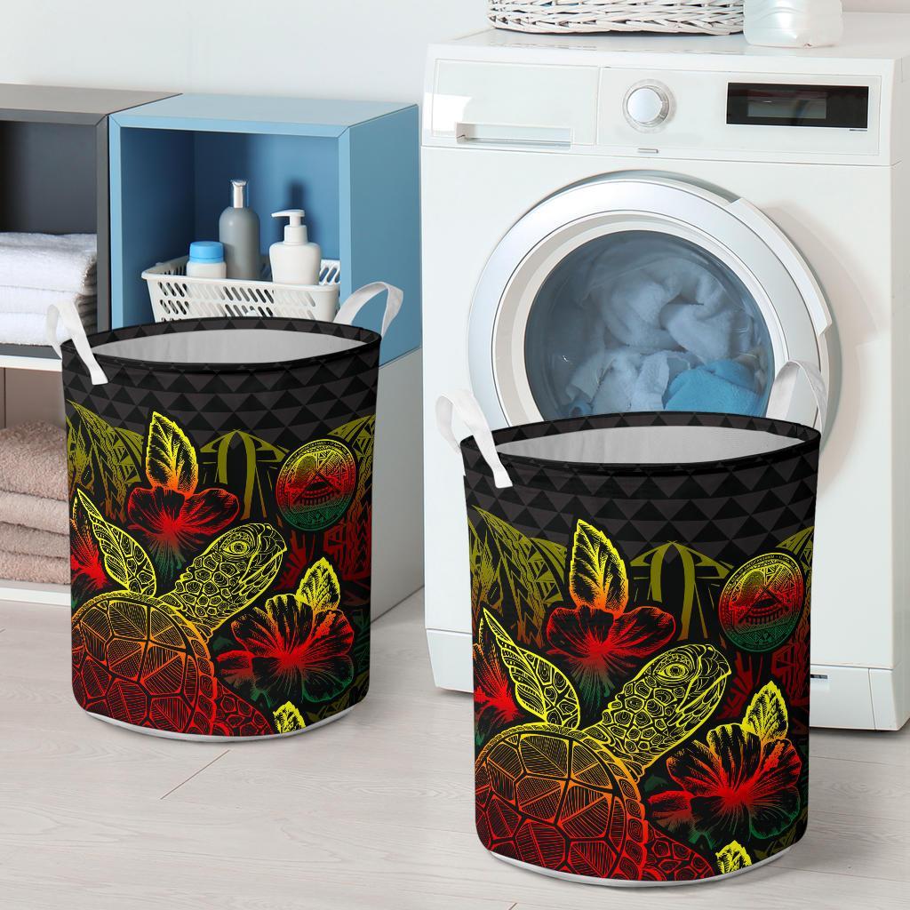American Samoa Laundry Basket - Polynesian Turtle Hibiscus Reggae - Polynesian Pride