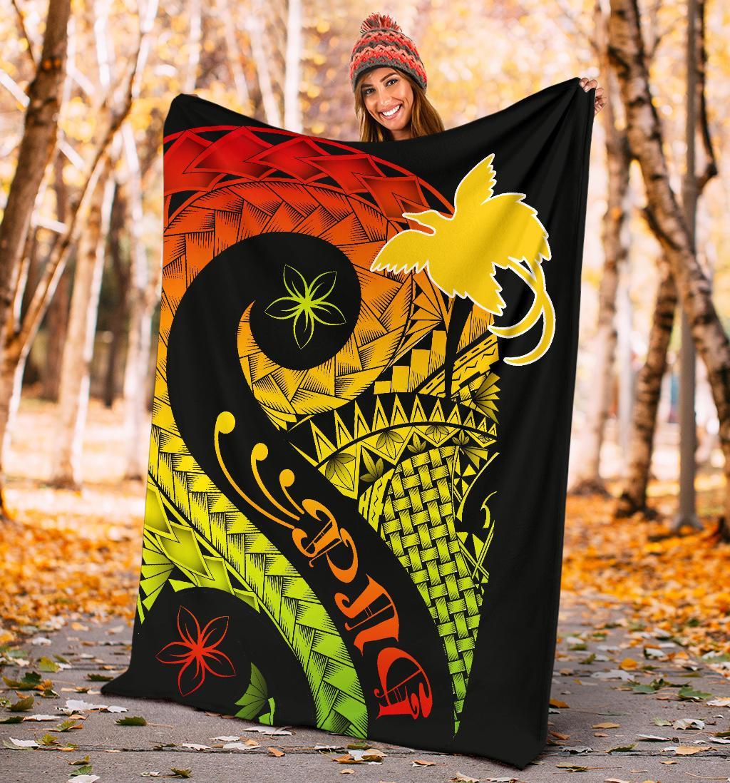 Papua New Guinea Premium Blanket - PNG Bird And Polynesian Decorative Pattern - Polynesian Pride