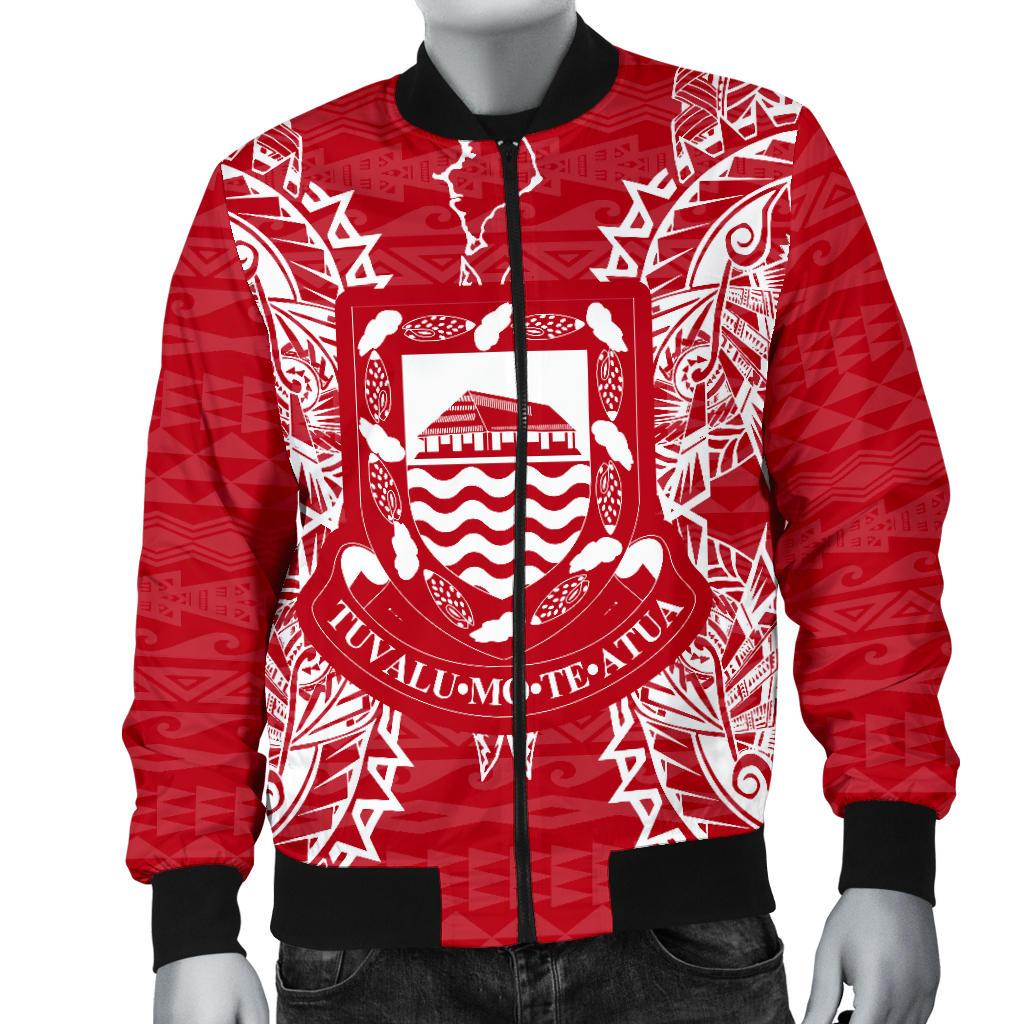 Tuvalu Polynesian Men's Bomber Jacket Map Red White - Polynesian Pride