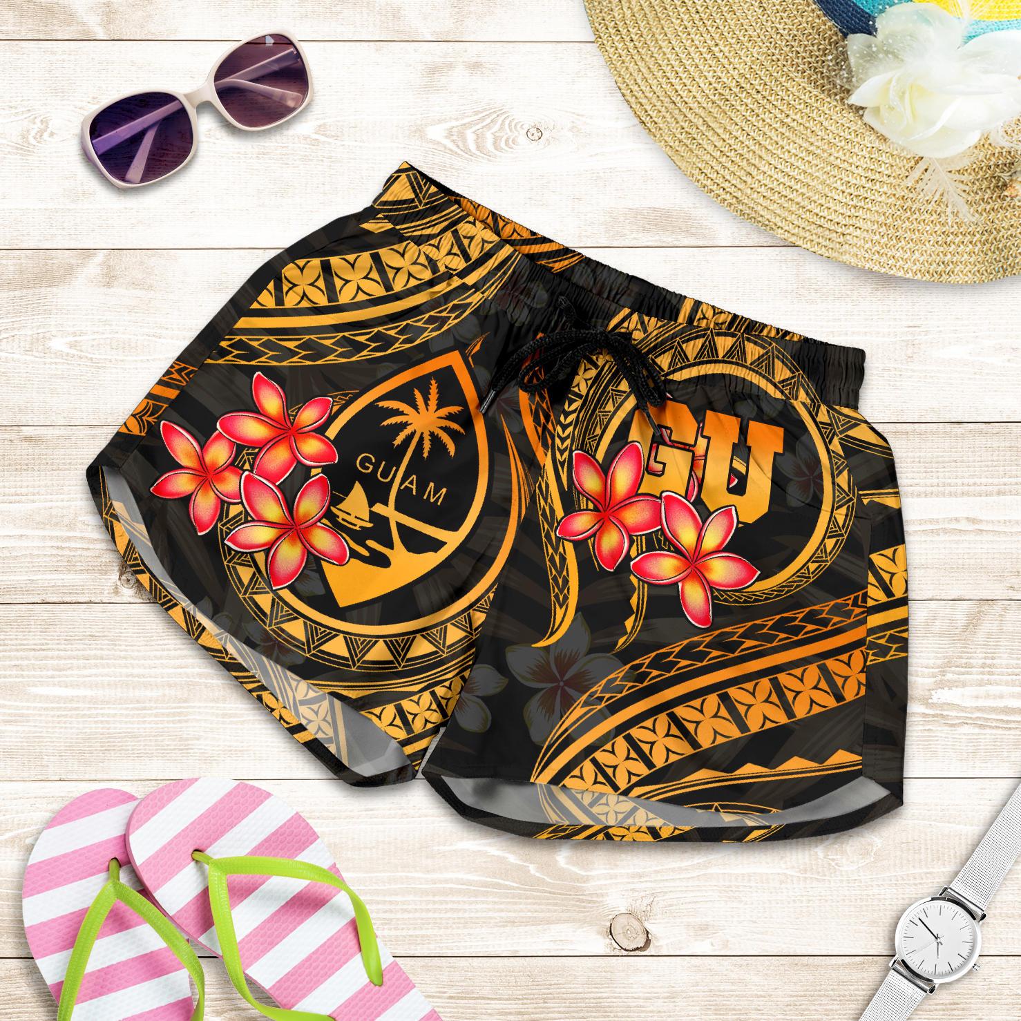 Guam Polynesian Women Shorts - Gold Plumeria Women GOLD - Polynesian Pride