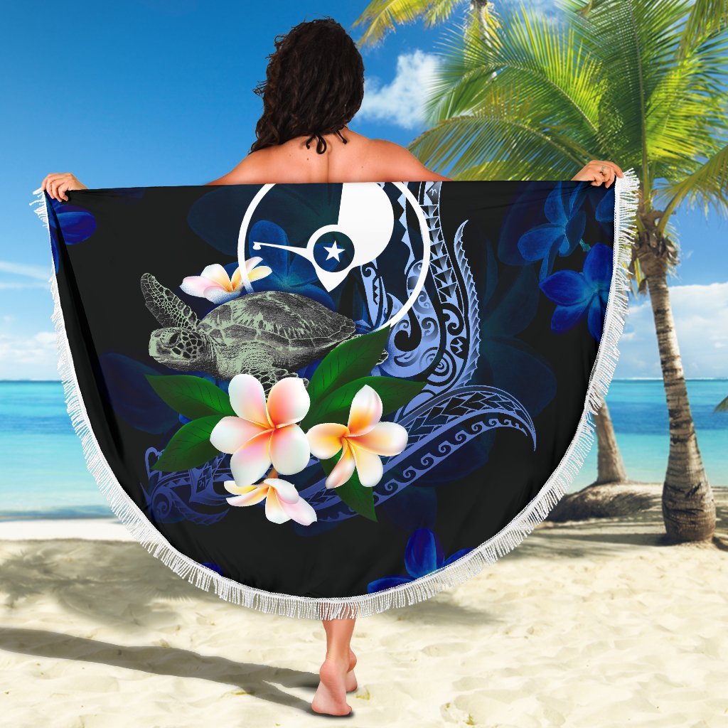 Yap Micronesia Beach Blanket - Turtle With Plumeria Flowers - Polynesian Pride