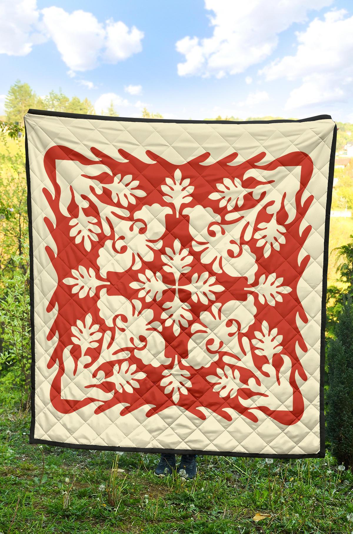 Hawaiian Tropical Pattern Premium Quilt - Red - Argu Style - AH - Polynesian Pride