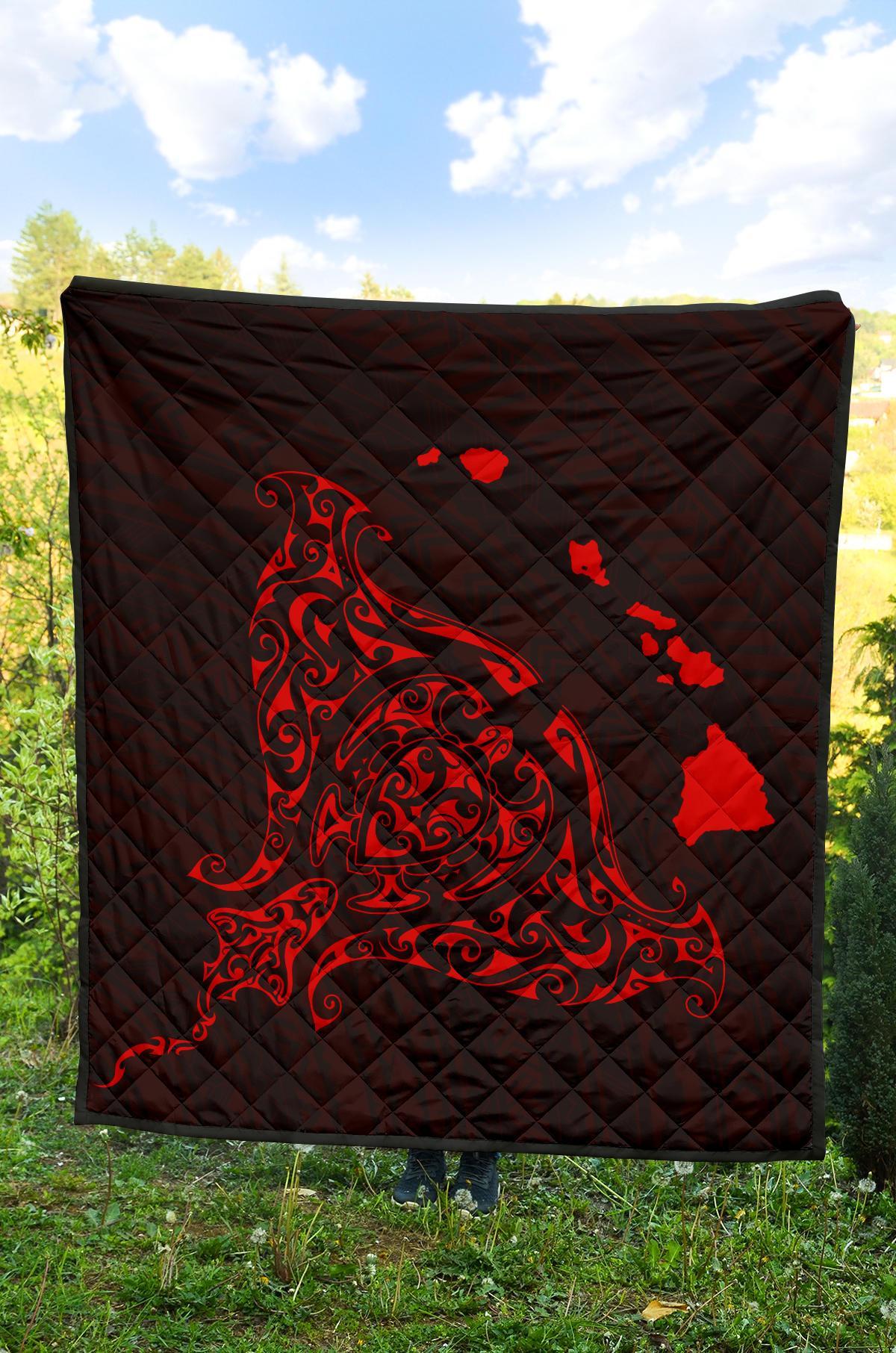 Rays Hawaii Map Polynesian Premium Quilt - Red - Polynesian Pride