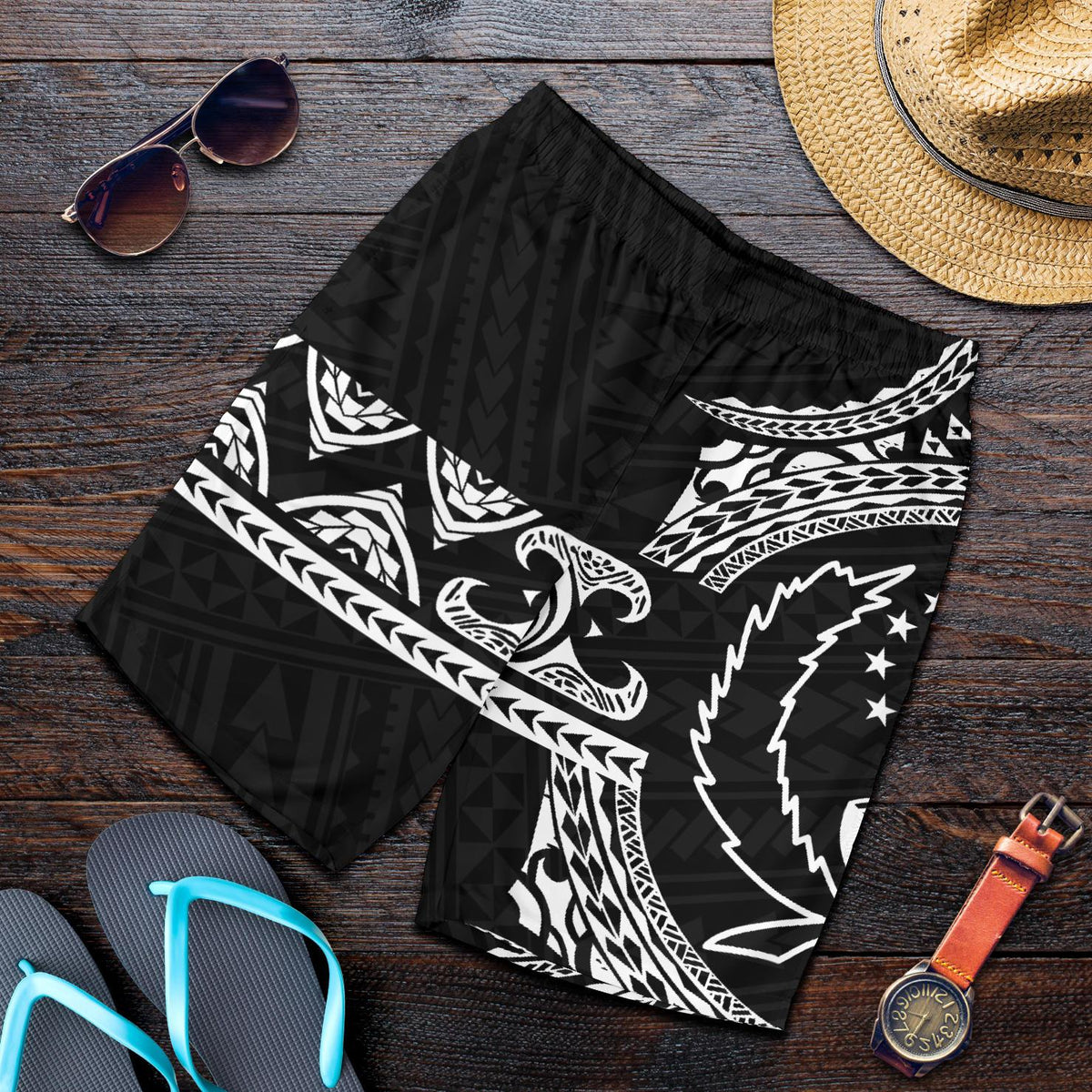 Pohnpei Polynesian All Over Print Men's Short - Black Version - Polynesian Pride