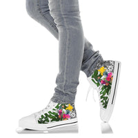 Papua New Guinea High Top Shoes White - Turtle Plumeria Banana Leaf - Polynesian Pride