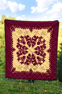 Hawaii Premium Quilt - Hawaiian Quilt Plumeria Medallion Burgundy - AH - Polynesian Pride