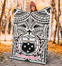 Samoa Premium Blanket - Samoa Coat Of Arm, Polynesian Tattoo White And Black - Polynesian Pride