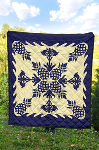 Hawaiian Pineapple Pattern Premium Quilt - Blue - Argu Style - AH - Polynesian Pride