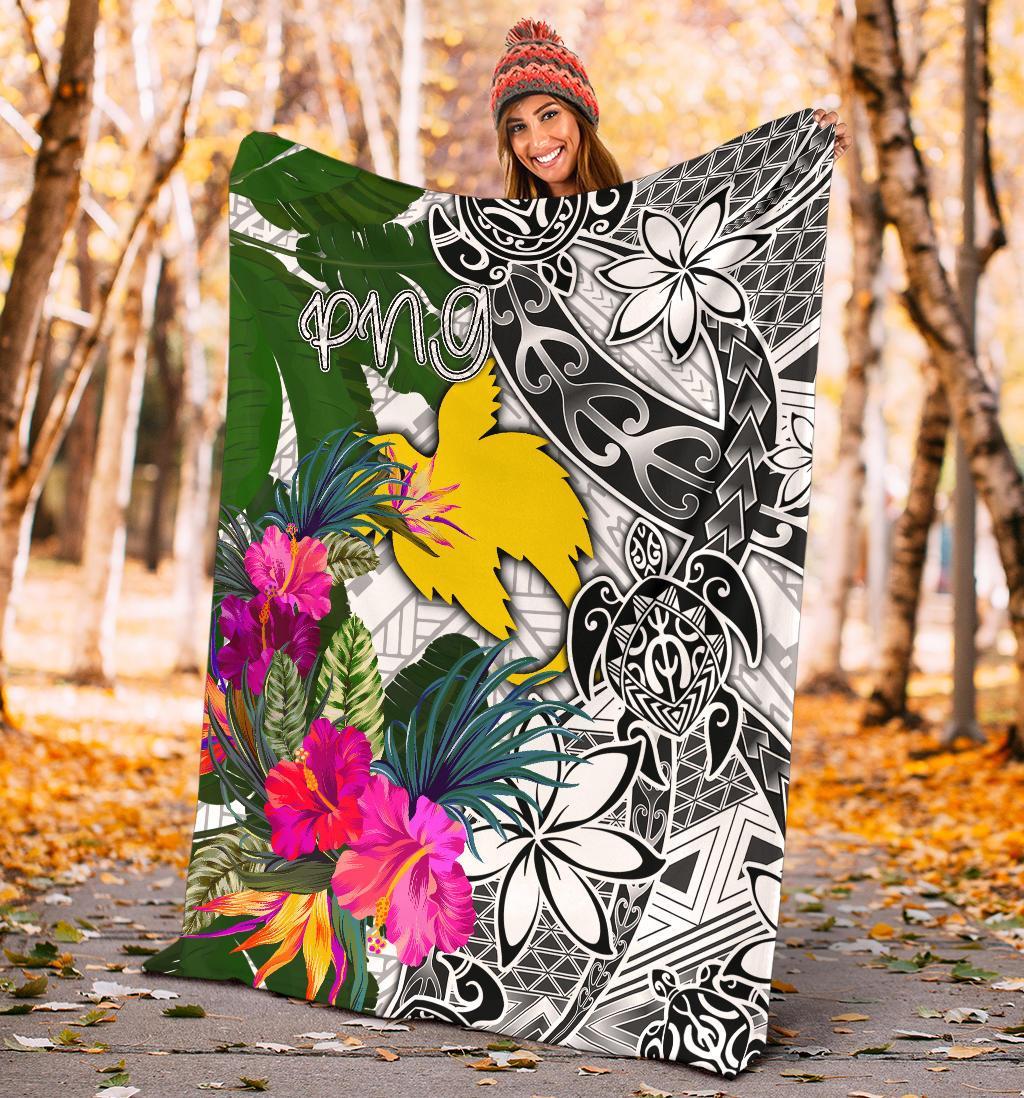 Papua New Guinea Premium Blanket White - Turtle Plumeria Banana Leaf - Polynesian Pride