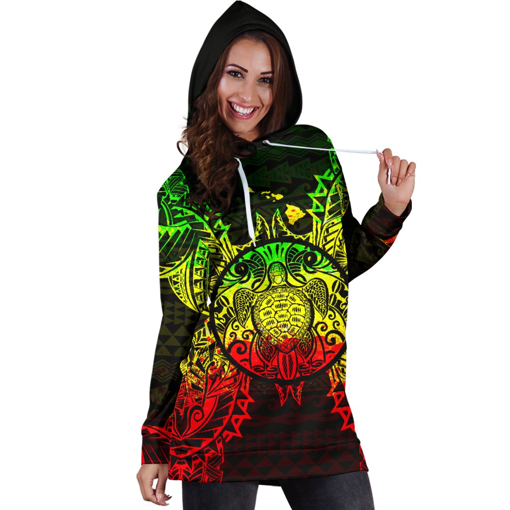 Hawaii Turtle Polynesian Hoodie Dress Map Reggae - Polynesian Pride