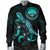 Federated States of Micronesia Polynesian Men's Bomber Jacket - Turtle With Blooming Hibiscus Turquoise - Polynesian Pride