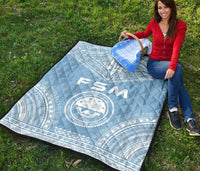 Federated States Of Micronesia Premium Quilt - FSM Seal Polynesian Chief Light Blue Version - Polynesian Pride
