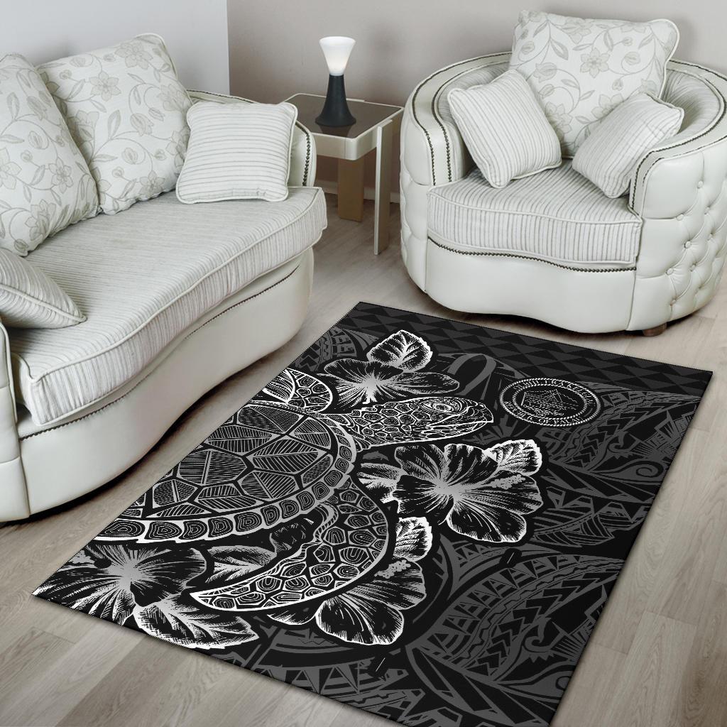 Palau Area Rugs Turtle Hibiscus Black - Polynesian Pride