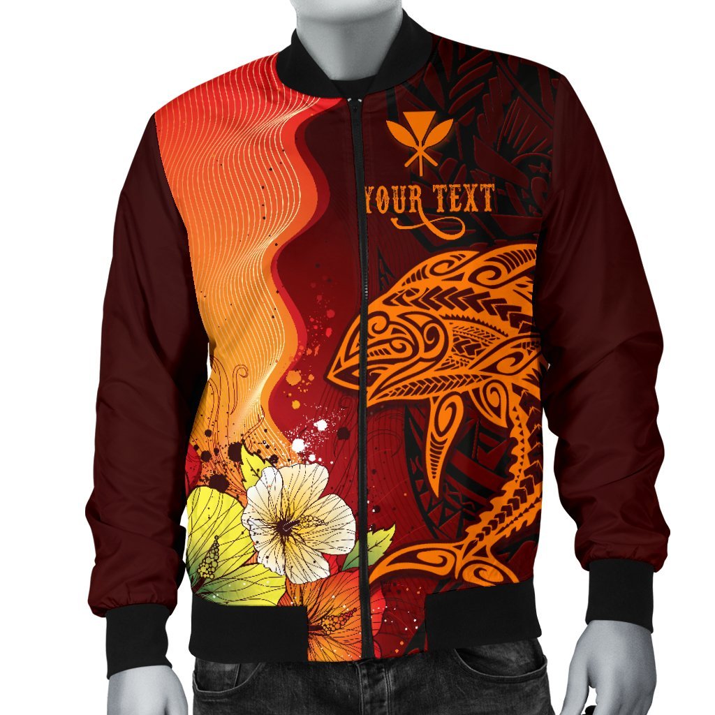 Hawaii Custom Personalised Men's Bomber Jacket - Tribal Tuna Fish Orange - Polynesian Pride