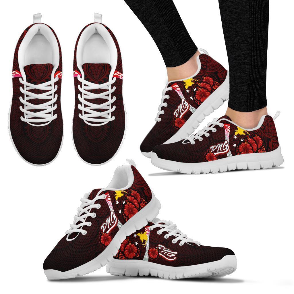 Papua New Guinea Polynesian Sneakers - Coat Of Arm With Hibiscus - Polynesian Pride