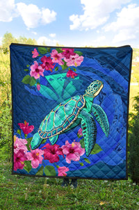Hawaii Honu Aumakua Sea Hibiscus Premium Quilt - Nin Style - Polynesian Pride