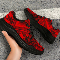Polynesian Plumeria Mix Red Black Chunky Sneakers - Polynesian Pride