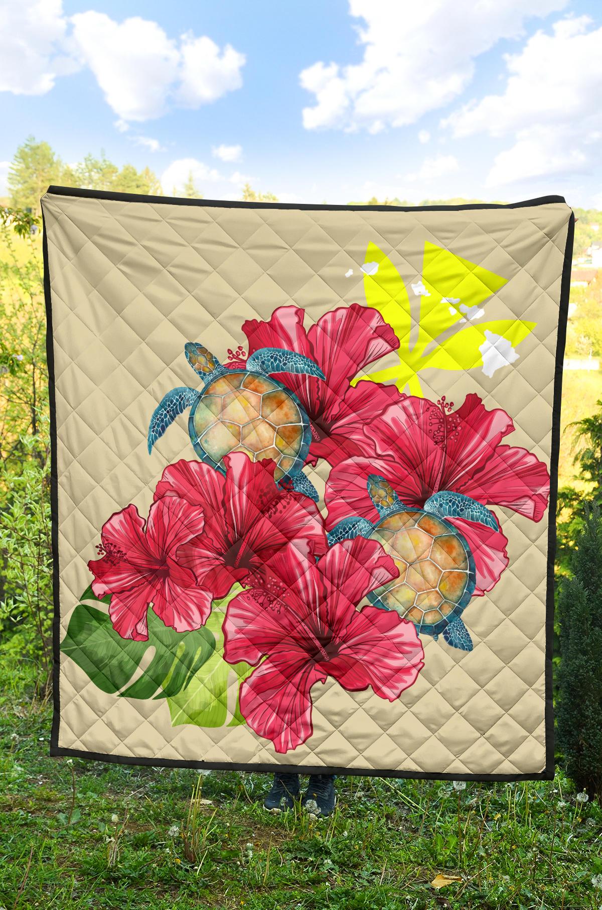 Hawaii Turtle Hibiscus Beige Simple Style - Premium Quilt AH - Polynesian Pride