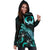 Pohnpei Polynesian Hoodie Dress - Turtle With Blooming Hibiscus Turquoise - Polynesian Pride