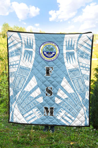 Federated States Of Micronesia Premium Quilt - Federated States Of Micronesia Seal Polynesian White Tattoo (Blue) - Polynesian Pride