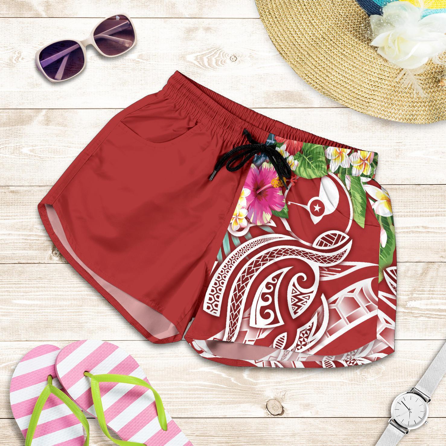 YAP Polynesian All Over Print Women's Shorts - Summer Plumeria (Red) Women Red - Polynesian Pride