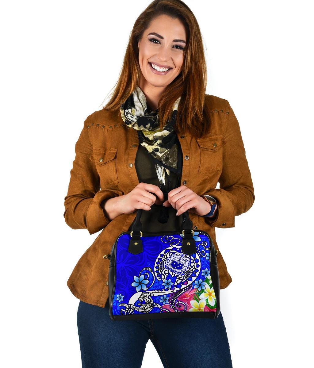 Samoa Shoulder Handbag - Turtle Plumeria (Blue) - Polynesian Pride
